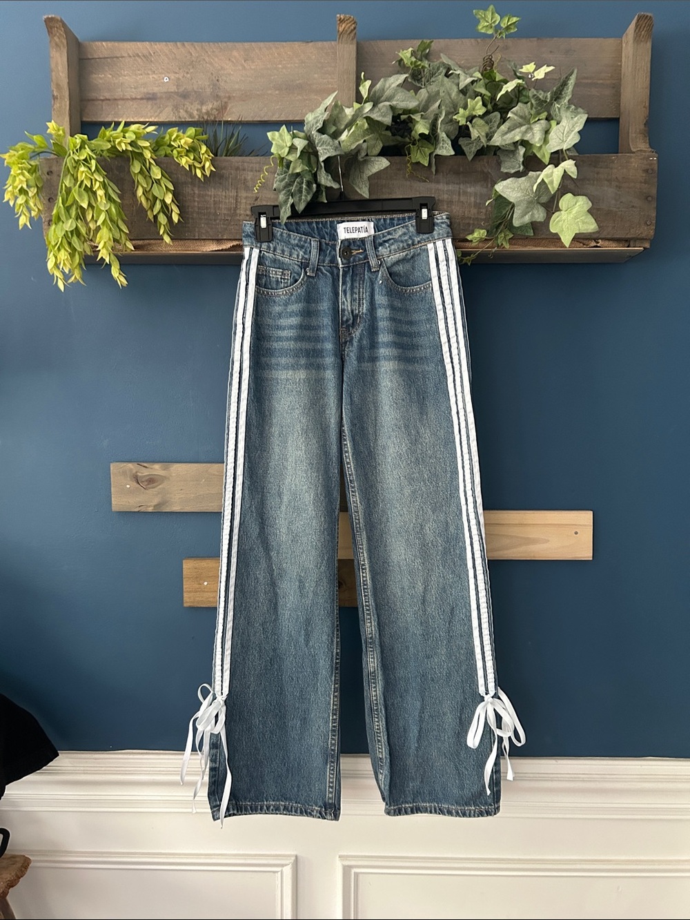 Telepatía Classic Blue Denim Jeans 0 Bow Detail Y2K